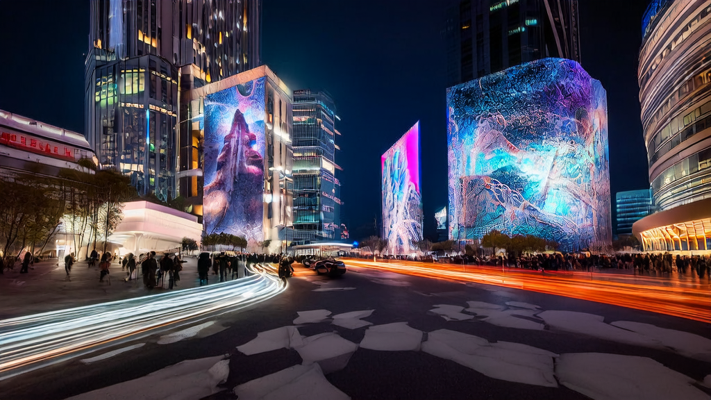 未来城市中通过AI技术实现的实时3D购物场景