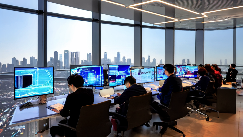 AI驱动的跨境电商获客策略:员工们使用钉钉AI表格进行数据分析和个性化邮件营销