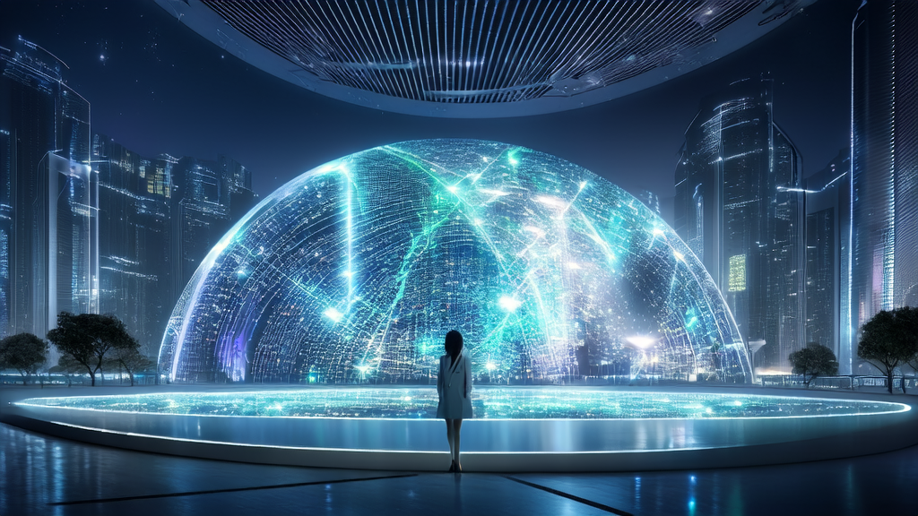 AI驱动的跨境电商创新：创业者使用AI工具分析全球市场需求，背景为京东智能硬件实验室