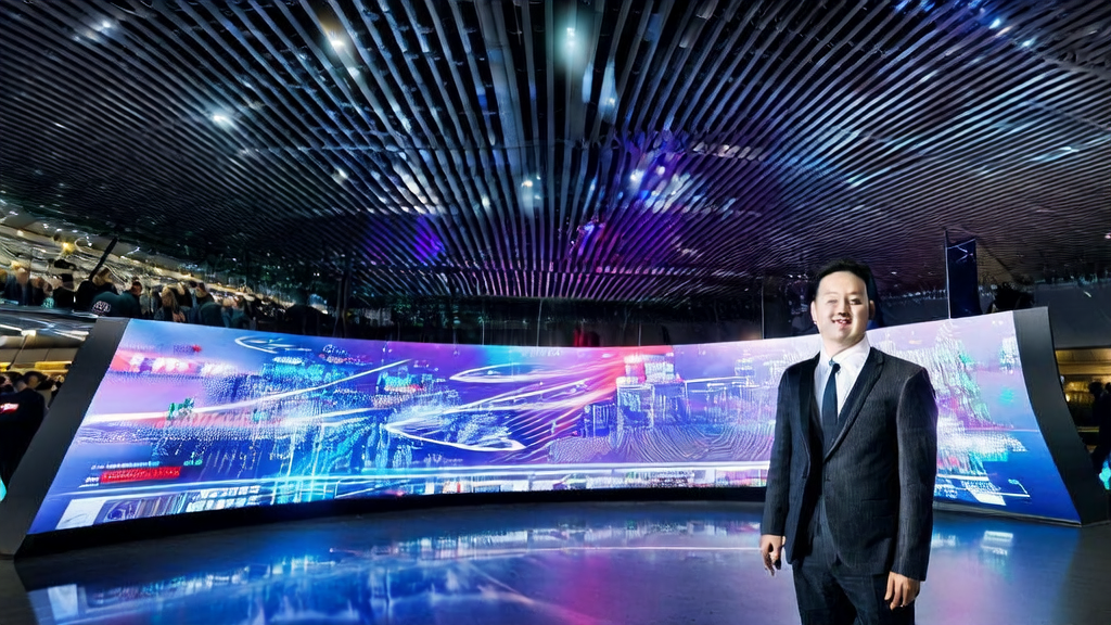 地铁站内的巨大屏幕播放着Friend公司关于AI智能获客系统的广告，展示跨境电商自动化营销的未来趋势。