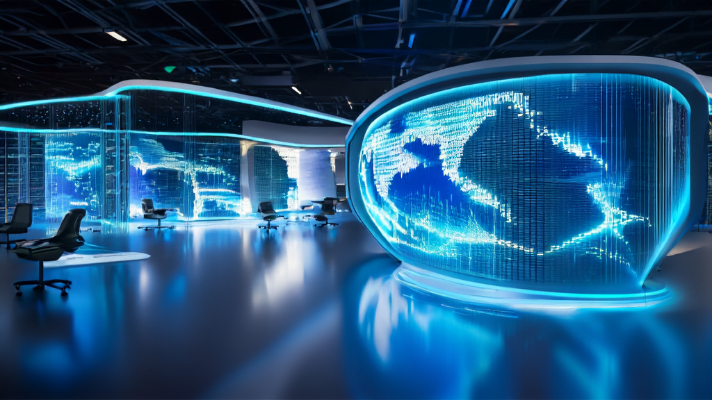 AI-driven cross-border eCommerce acquisition innovation solution, showcasing a modern office environment where employees use advanced AI tools to analyze global market dynamics and customer behavior.