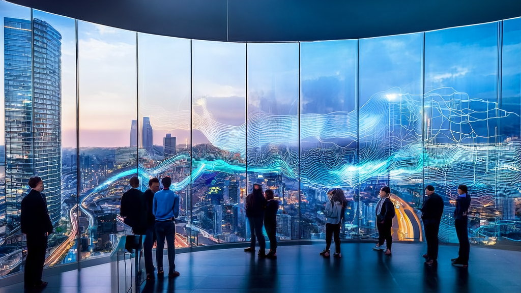 AI-driven cross-border ecommerce acquisition revolution: A scene depicting young entrepreneurs in a modern office building discussing precise customer acquisition strategies using manufacturing customs data and the AI Agent aggregation platform MuleRun 2.0.