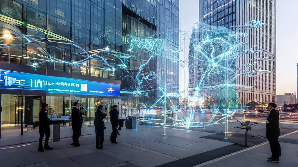 Modern office building in a futuristic city showcasing AI-driven cross-border eCommerce acquisition trends