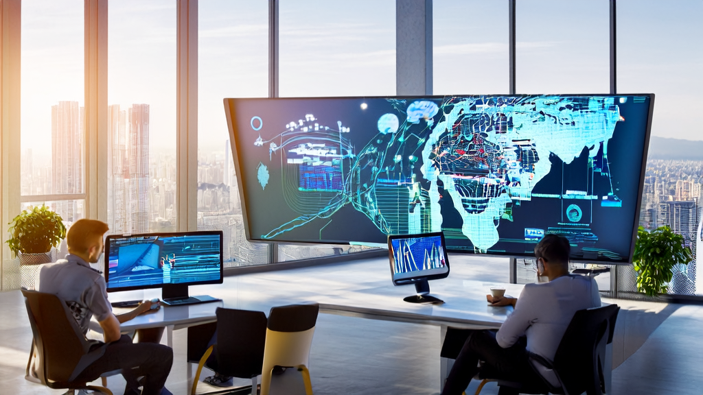 现代办公室中员工使用AI技术优化跨境电商邮件营销