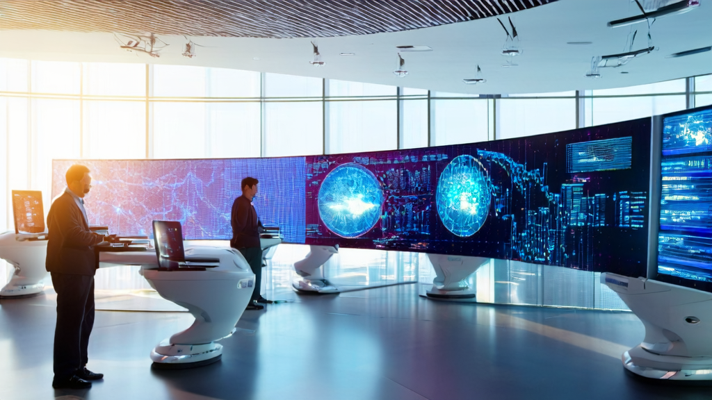 AI驱动的跨境电商个性化邮件营销：技术人员在充满科技感的办公室中工作，利用数据分析优化邮件营销效果。