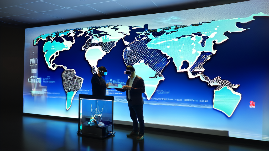 A futuristic office showcasing AI-driven cross-border e-commerce email marketing system