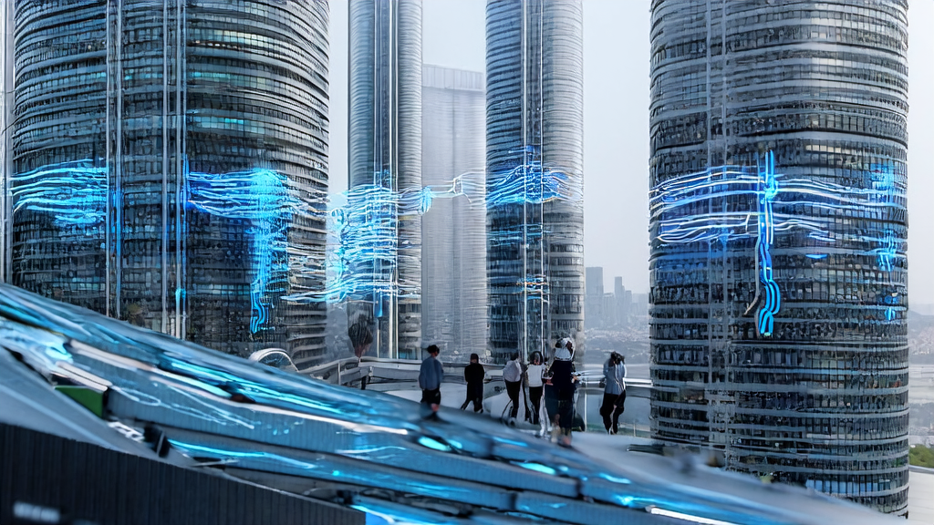 AI驱动的跨境电商自动化营销，展示未来城市的智能办公场景