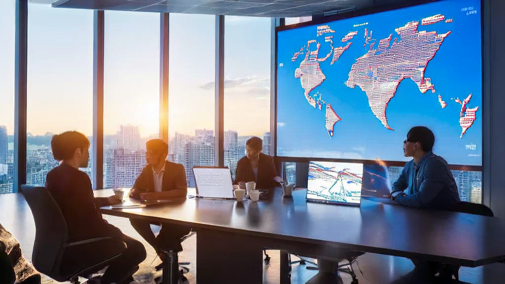 A modern office with sunlight, where a team discusses AI-driven customer acquisition and email marketing strategies