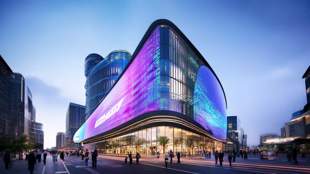 未来城市的高科技大厦展示AI智能获客系统