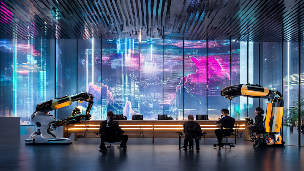 Futuristic office showcasing AI-driven customer acquisition solutions