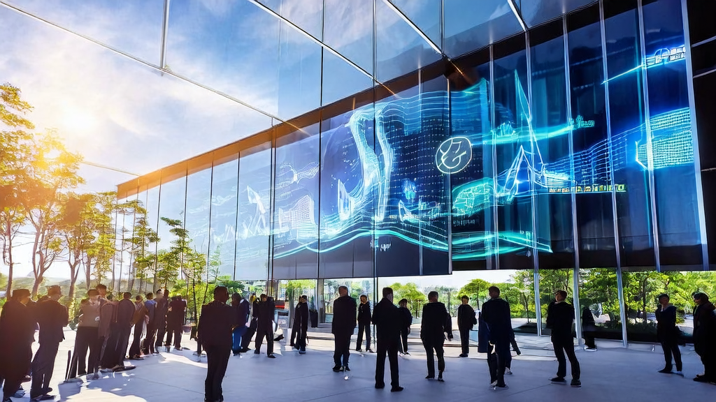 Scene depicting the application of AI-driven customer acquisition systems in cross-border commerce, showcasing the latest technology and international collaboration