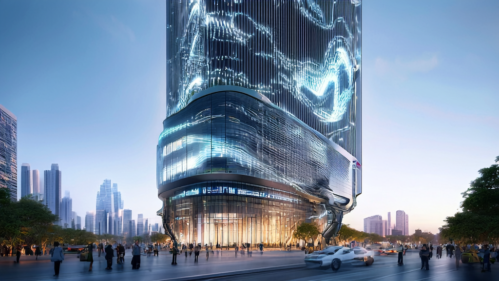 AI-driven customer acquisition in cross-border commerce 2025: Futuristic city skyline with AI technology enhancing precise customer targeting and high conversion rates