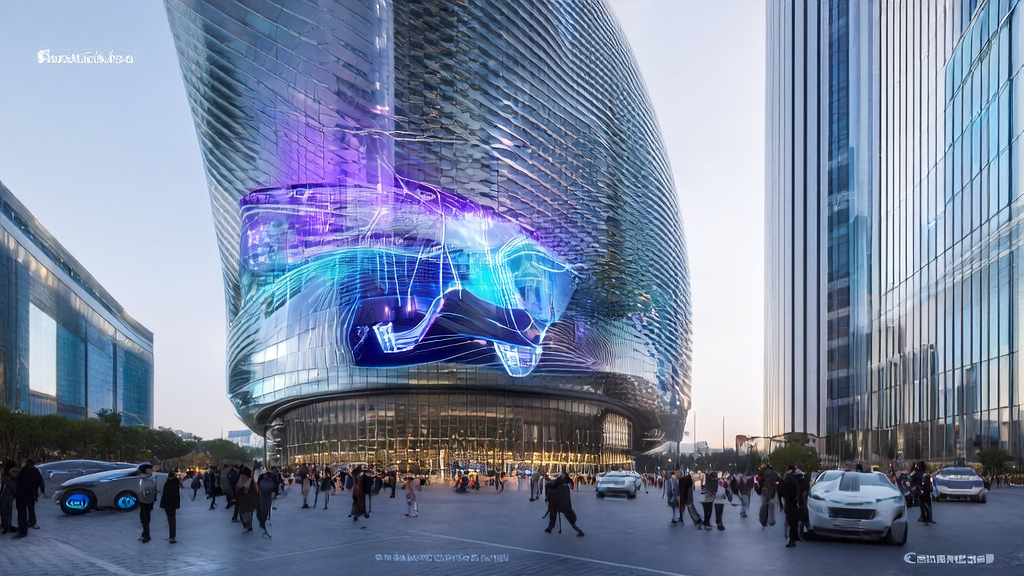 未来城市的街头，展示了AI技术如何通过无人驾驶汽车、无人机和智能机器人实现高效的客户获取，改变了跨境电商的格局。