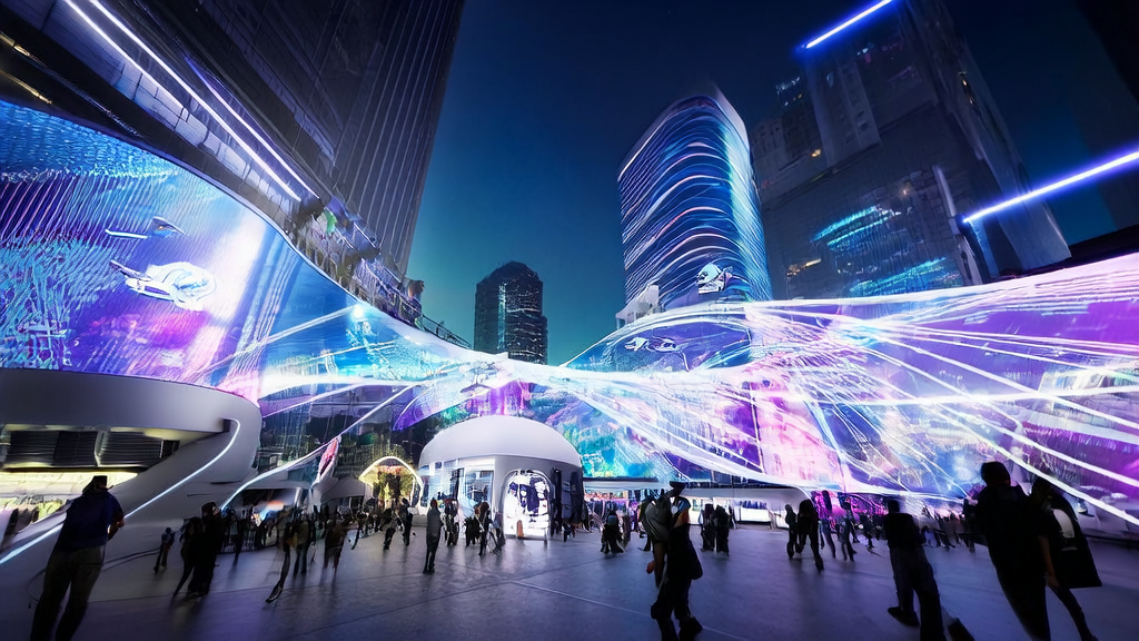 未来城市的跨境电商场景,展示AI技术如何提升客户获取和营销效果