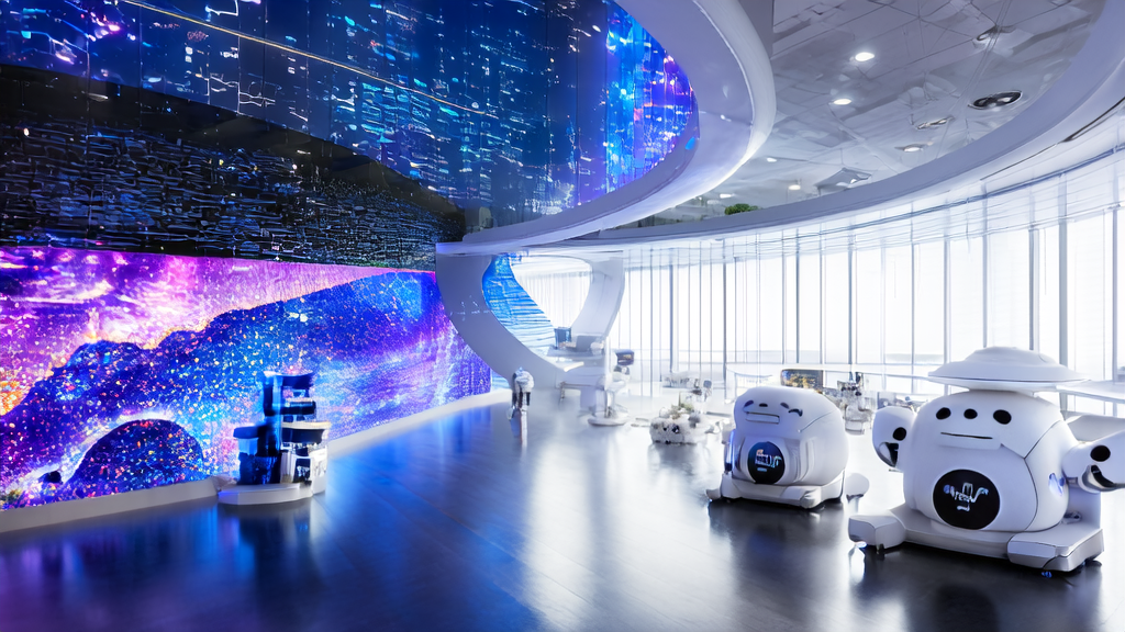 AI-driven customer acquisition strategies for cross-border e-commerce in a futuristic office space bathed in sunlight