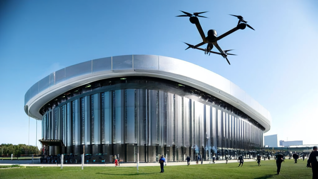 AI云服务正在重塑外贸行业的获客策略，数据中心的技术人员通过平板电脑监控运行状态，无人机展示高性能计算能力。