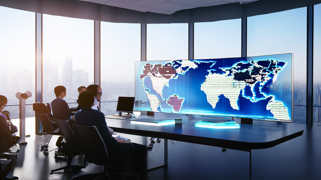 AI technology in the export trade industry, showcasing a modern office environment and data analysis