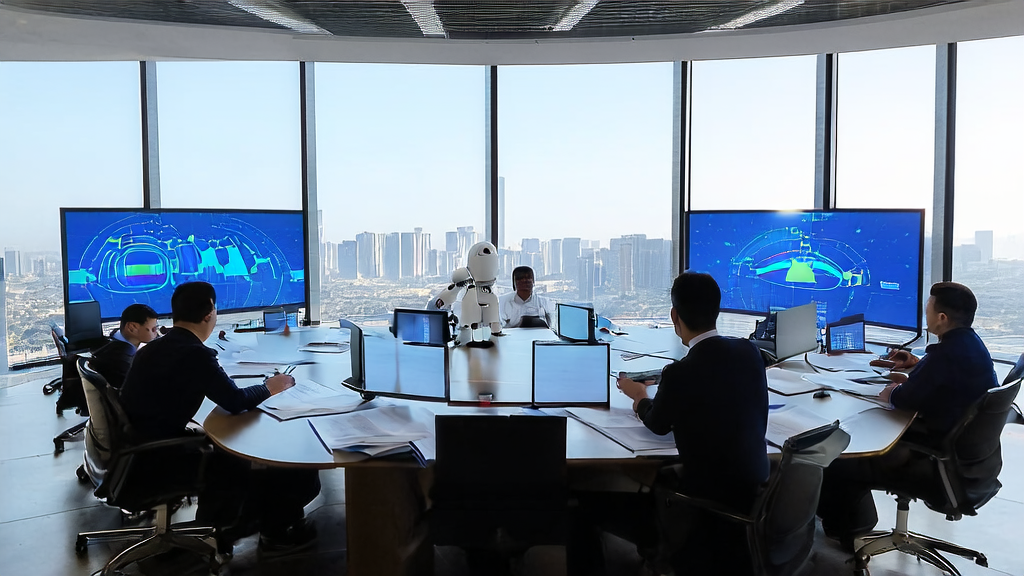 外贸企业员工在现代化办公环境中使用AI技术进行客户获取和数据分析