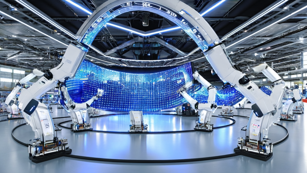 A futuristic factory using AI technology and customs data analysis to precisely identify potential customers