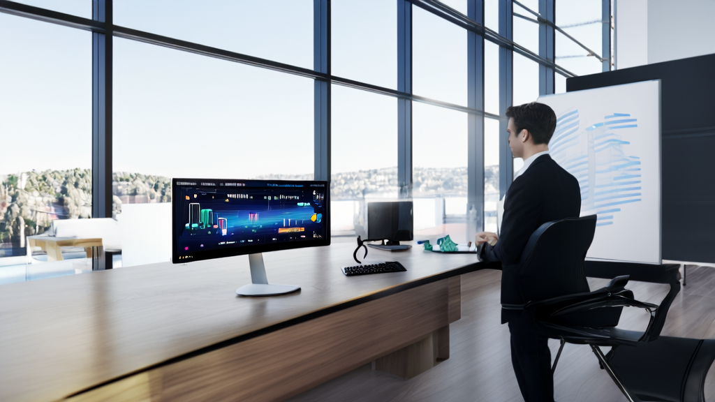 In a sunny modern office, an entrepreneur is generating AI marketing videos using Microsoft Bing's new video creation tool