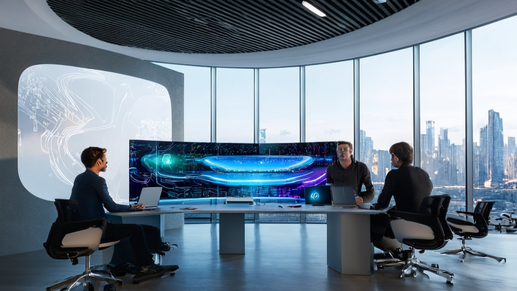 Developers using Vercel v0 for AI-driven customer acquisition in a modern office