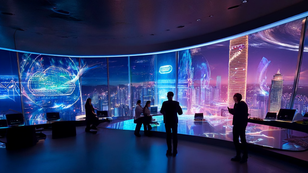 使用AI预测模型优化海外市场客户获取的未来科技办公室场景