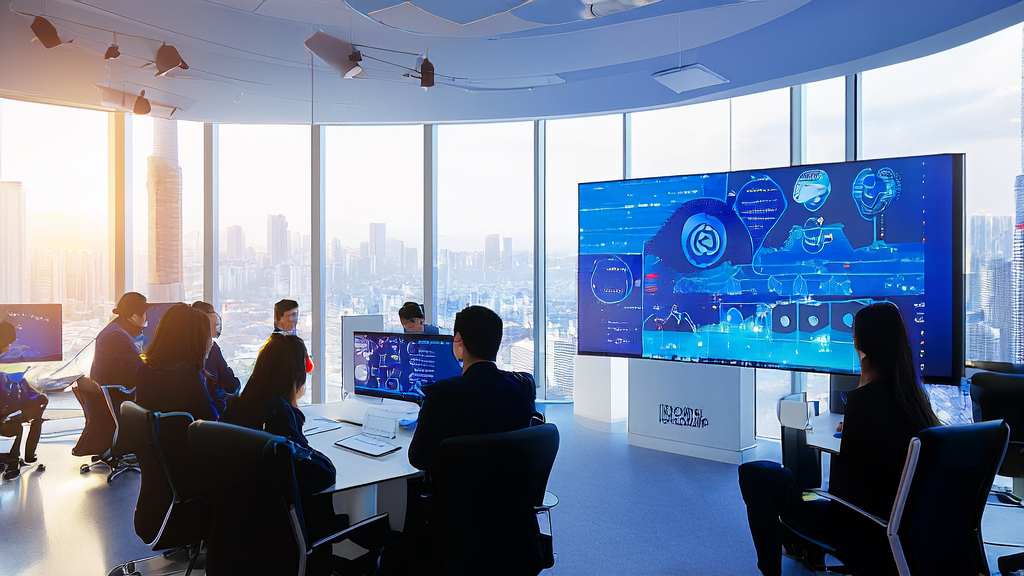 Employees in an SMB office are using AI-driven customer acquisition solutions to analyze market data