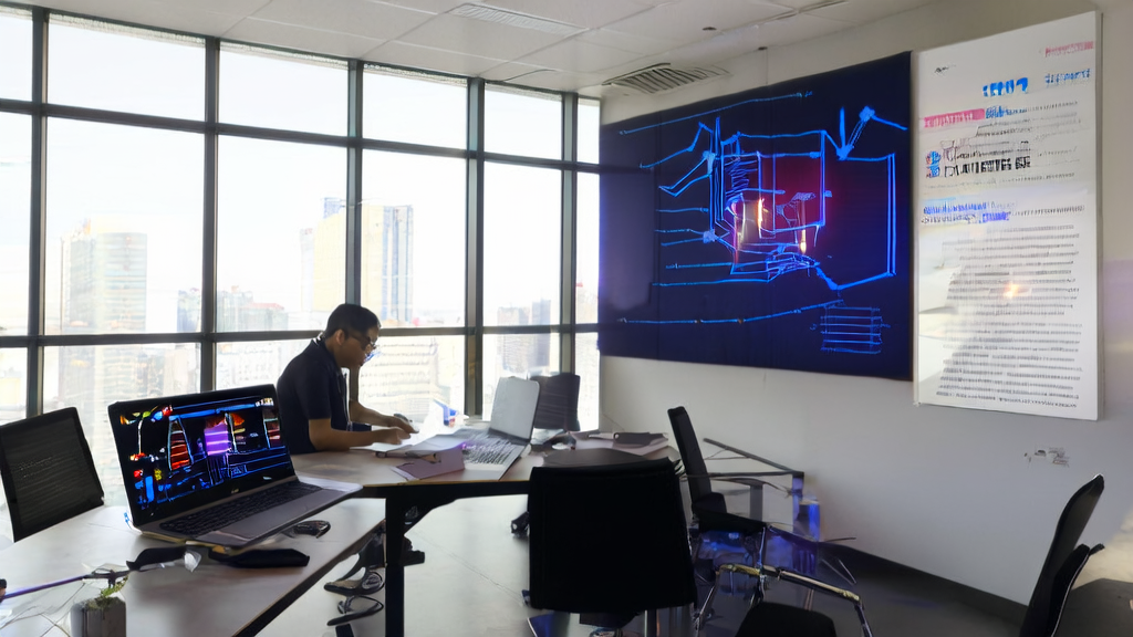 东南亚城市中心的科技公司办公室内景，展示AI获客技术和Cursor的GPT-5及CLI工具