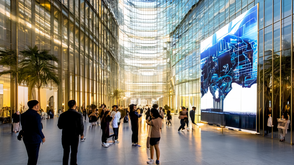 阳光下的东南亚现代化办公大楼，团队讨论AI驱动的客户获取解决方案