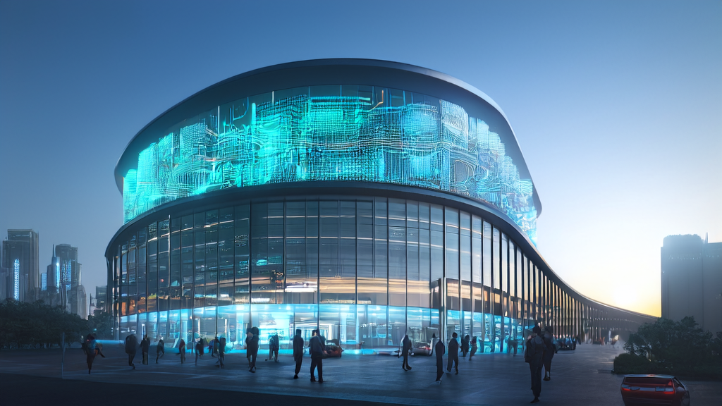 Modern office building where employees use AI systems for efficient customer acquisition