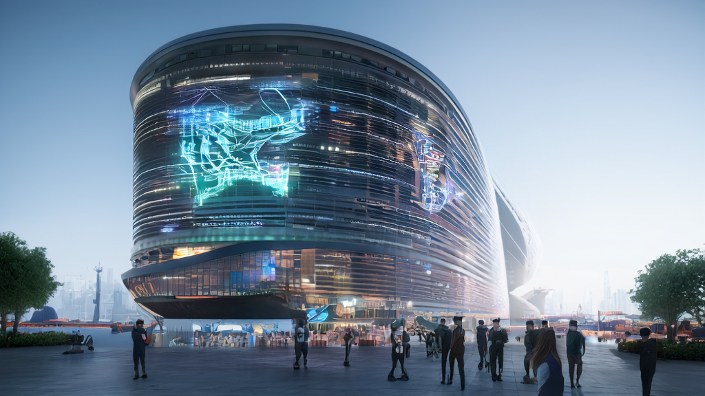 Humanoid Robot H1 showcasing AI-driven customer acquisition solutions in a futuristic city