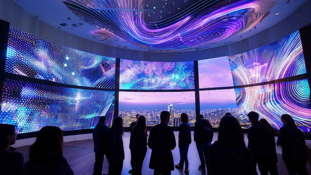 In a modern office, a team discusses AI-driven customer acquisition strategies with personalized emails and Instagram Stories AI effects displayed on the screen.