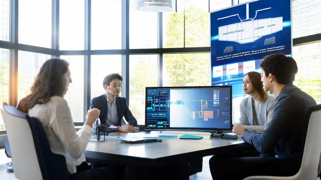 Team members in a modern office discussing AI-driven customer acquisition solutions