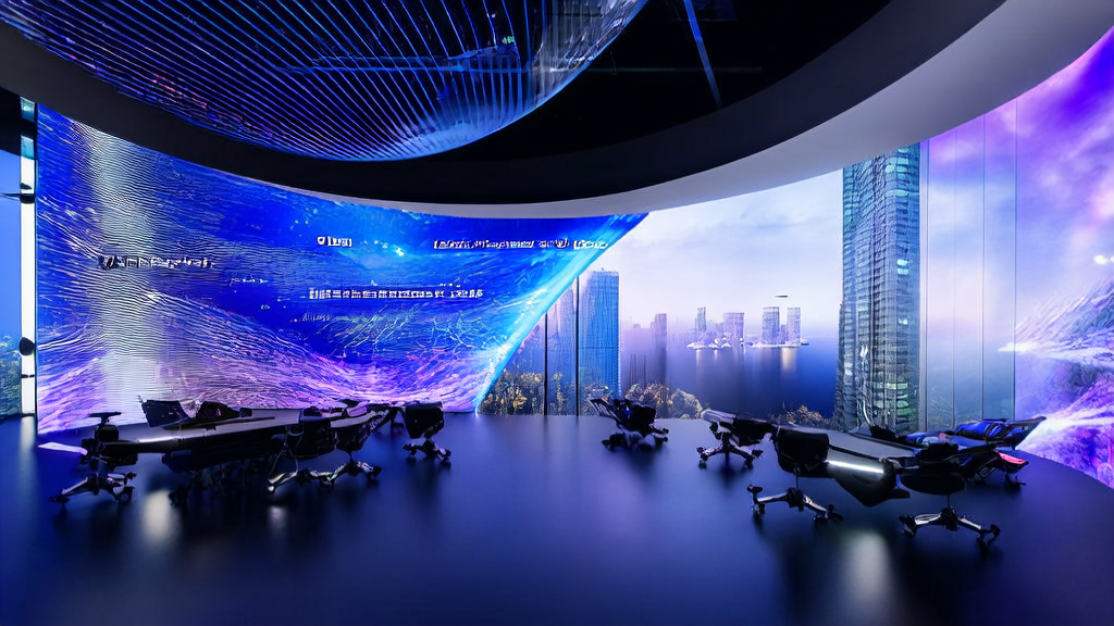 A futuristic high-tech office showcasing AI-driven customer acquisition solutions, highlighting the growth miracle of cross-border e-commerce in 2025.