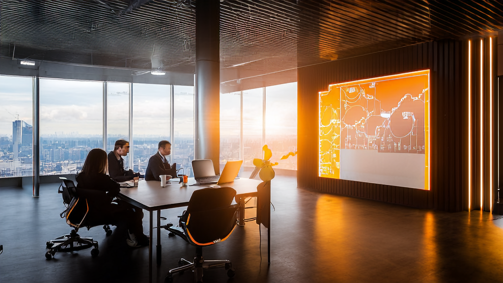 In a modern office, engineers are discussing AI-driven customer acquisition solutions, with the Cohere company logo in the background supported by NVIDIA.