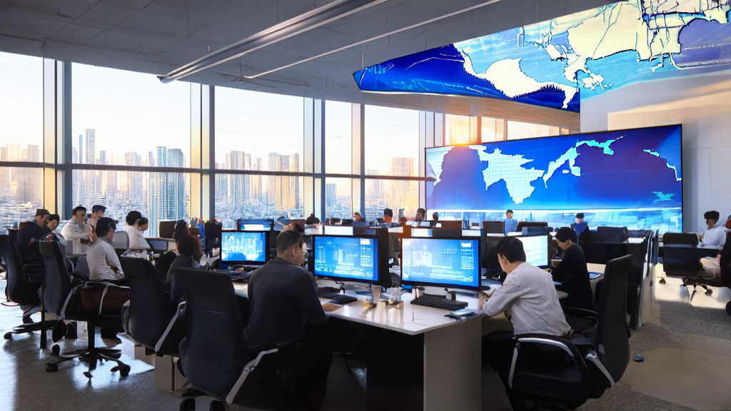 Modern office where employees use AI-driven customer acquisition solutions and communicate with global clients via Google Translate's real-time simultaneous interpretation.