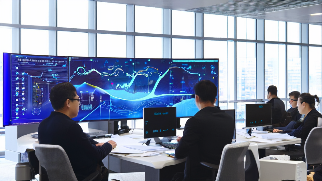 Modern office where employees use AI technology to process customer data and PDF files