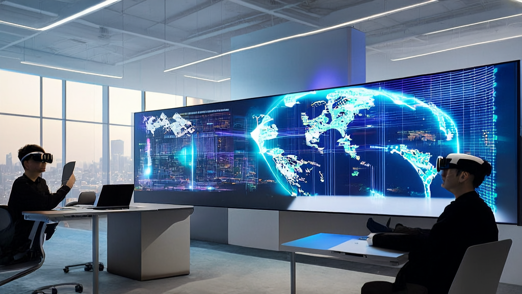 一间现代化办公室,展示了AI技术在中小企业客户获取中的应用,包括苹果的Manzano图像模型。