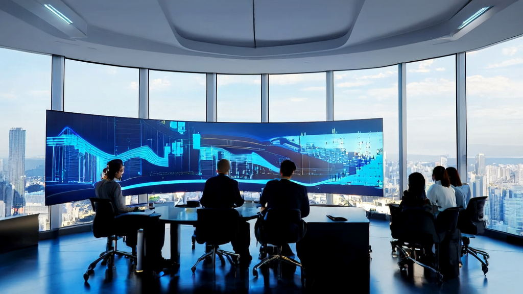 现代化办公室中团队围绕Memories.ai的AI驱动客户获取解决方案进行讨论