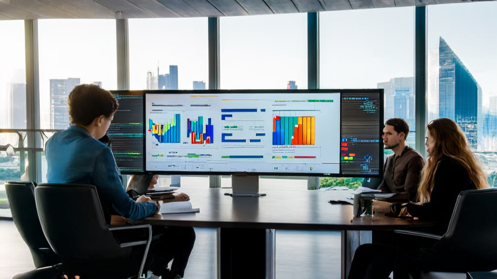 In a modern office, team members generate AI-driven professional reports using Office-PowerPoint-MCP-Server