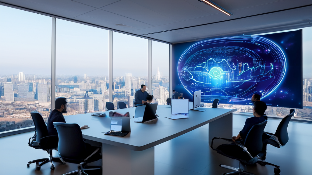 展示AI技术如何优化广告投放,实现高效精准获客的现代化办公室场景