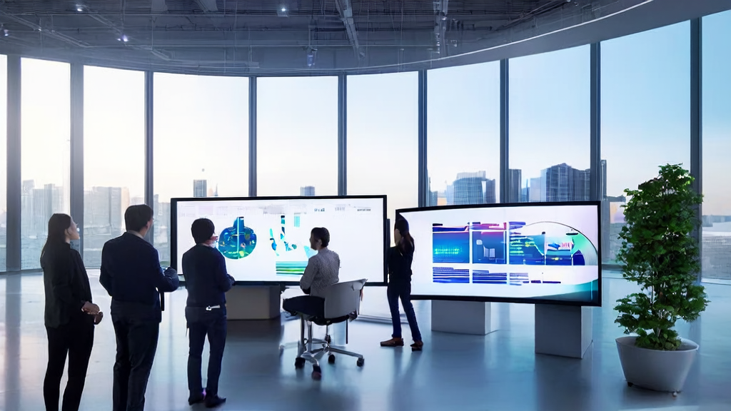 A modern office team using AI technology to optimize customer acquisition and SEO strategies