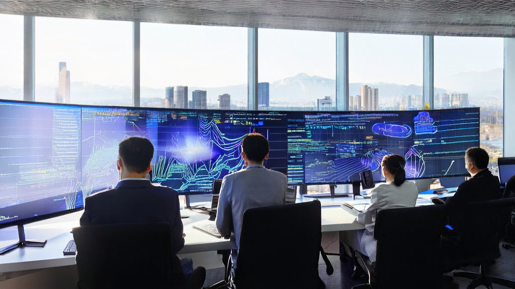 现代化办公室中，数据分析师使用AI技术进行个性化邮件营销策略的规划与执行。