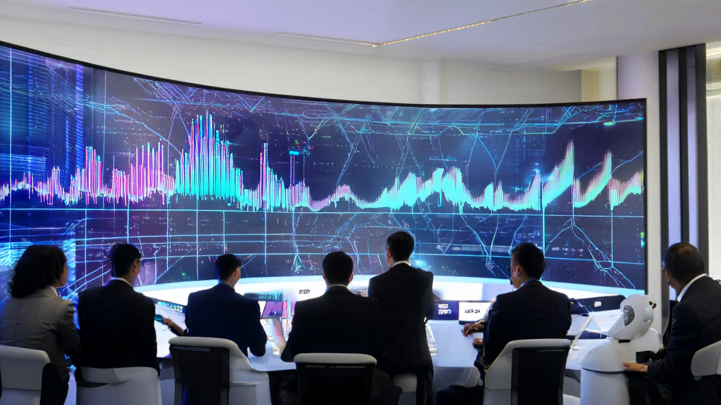 AI-driven customer acquisition revolution: White-collar workers interacting with intelligent systems in a modern office, showcasing the application of AI technology in customer data collection and processing.