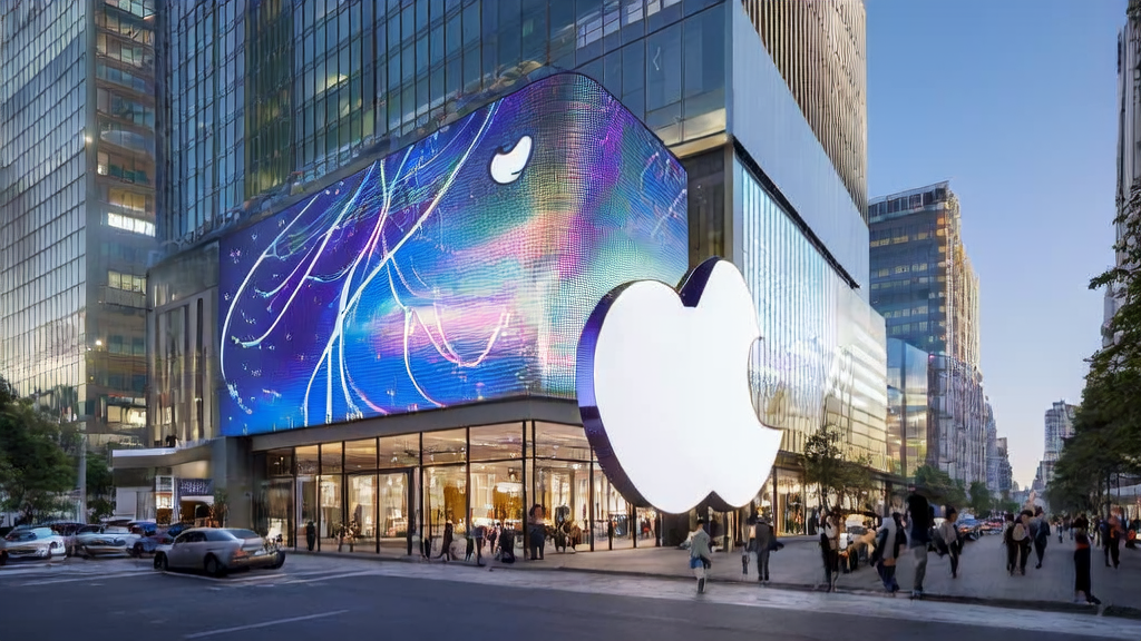 AI-Driven Customer Acquisition Revolution: Showcasing a tech company in a modern city optimizing ad targeting through AI