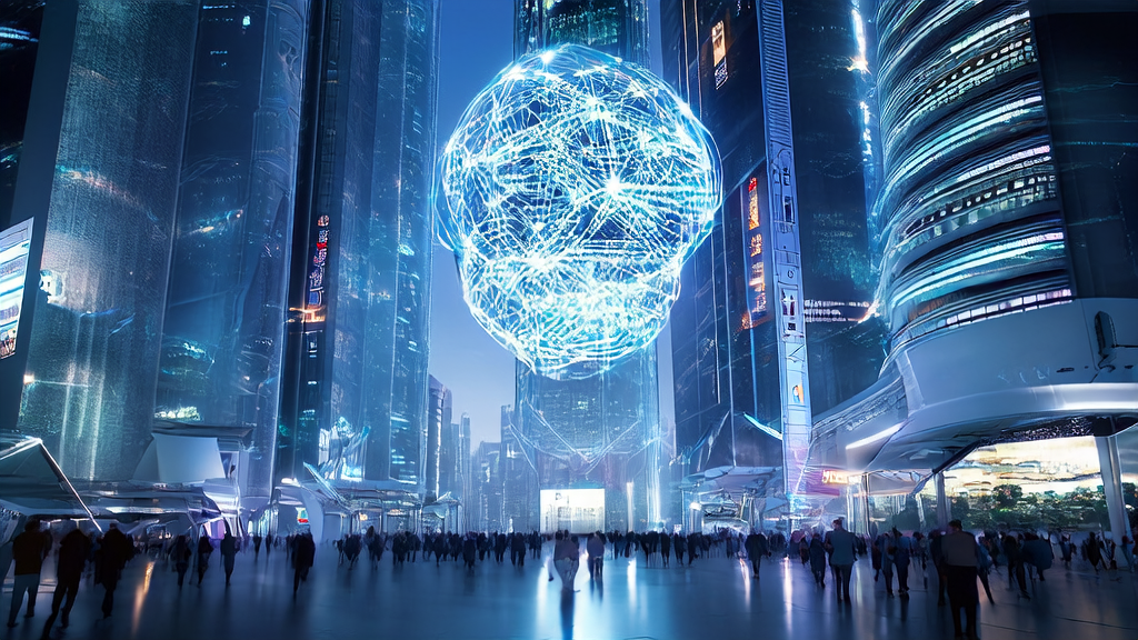 Innovation lab in a futuristic city showcasing the latest Step-DeepResearch model for AI-driven customer acquisition