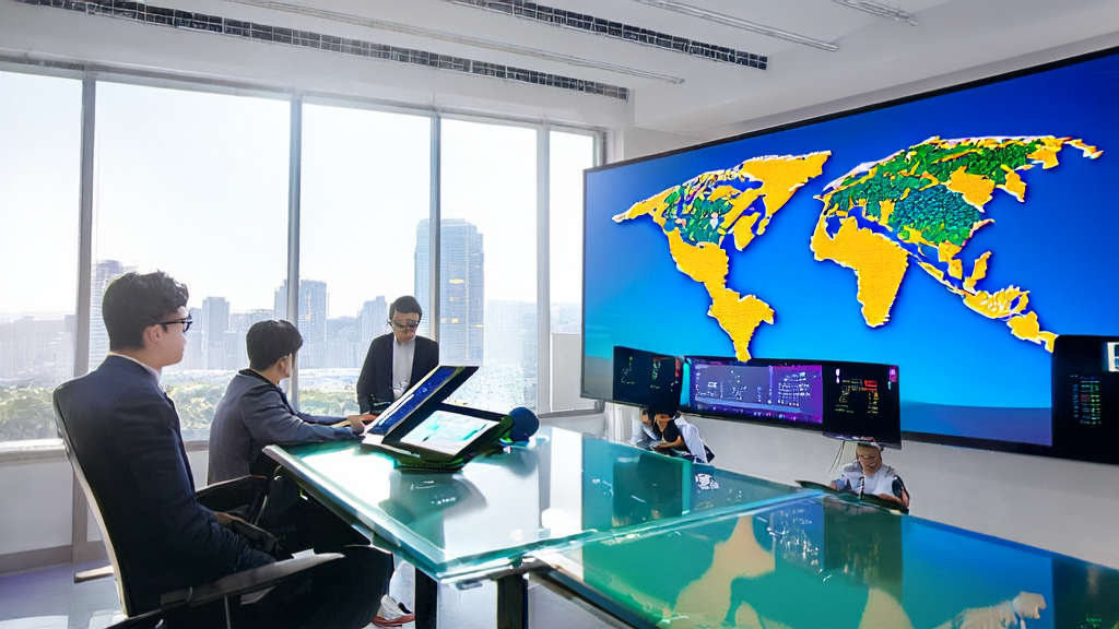 Office scene showcasing AI-driven customer acquisition solutions, highlighting modern technology and business growth success