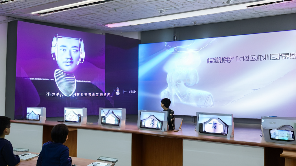 未来教室中的AI老师与学生互动，展示新东方AI1对1教育产品