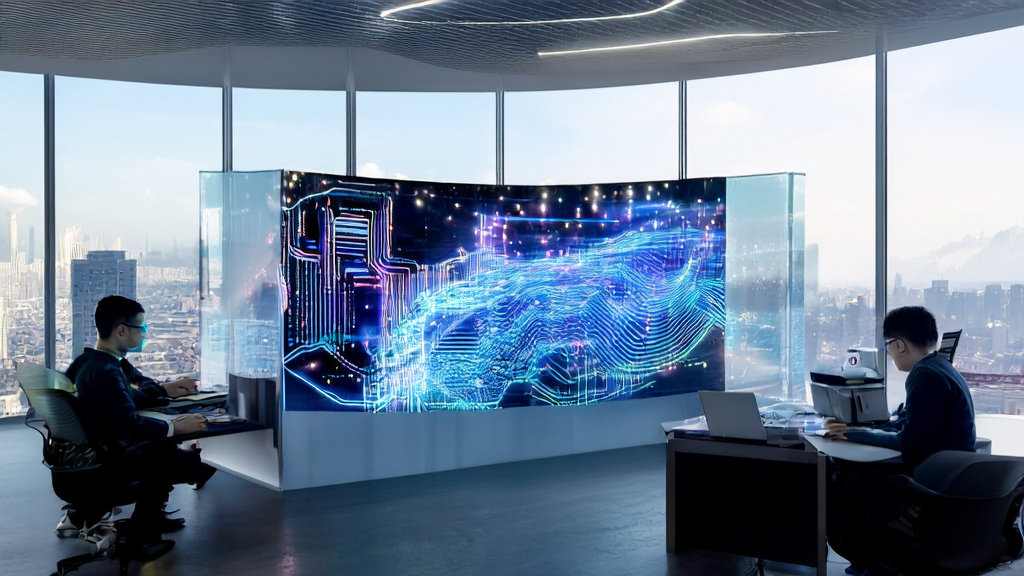 Illustrates a modern office environment utilizing Alibaba Cloud's AgentBay for efficient customer acquisition