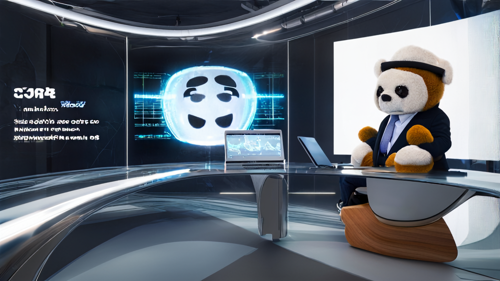 In a futuristic office, an entrepreneur uses AI email polishing tools to optimize customer acquisition processes